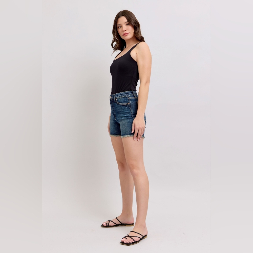 Judy Blue High Rise Tummy Control Shield Pocket Frayed Hem Shorts Various NEW - Picture 7 of 16